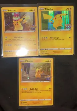 Pokemon Go Pikachu Holo 028 Pikachu Cosmos Holo 027 Pikachu Promo SWSH234 3 Card - Image 1