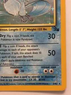 Pokemon TCG Articuno Holo Rare Card 2/62 Fossil LP - Image 4