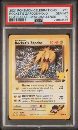 2021 POKEMON CELEBRATIONS CLASSIC COLLECTION #15 ROCKET'S ZAPDOS-HOLO PSA 10 - Image 1