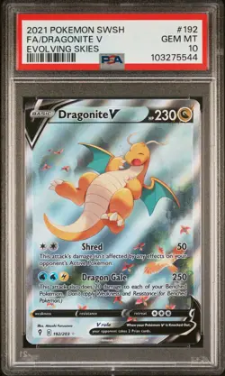 2021 POKEMON SWORD & SHIELD EVOLVING SKIES 192 FULL ART/DRAGONITE V PSA 10 - Image 1
