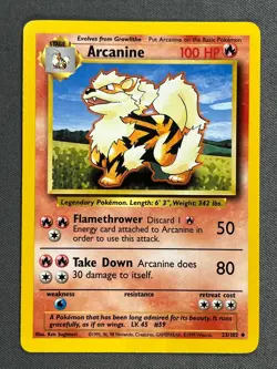 Arcanine 23/102 - Pokemon 1999 Ucommon Stage 1 Base Set Series Card NM - Image 1