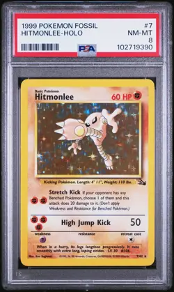 1999 POKEMON HITMONLEE HOLO #7/62 FOSSIL BASE PSA 8 NM-MT - Image 1