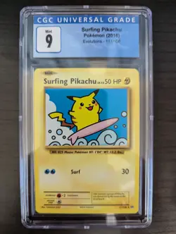 CGC 9 - Pokemon 2016 XY Evolutions Surfing Pikachu 111/108 Secret Rare - Image 1