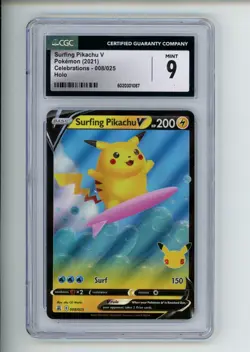2021 Pokemon Celebrations Surfing Pikachu V 008/025 Holo CGC 9 (087) - Image 1