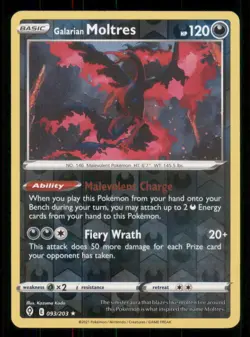Galarian Moltres SWSH07: Evolving Skies #093/203 Rare Reverse Holo Pokemon NM - Image 1