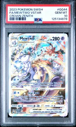 2023 POKEMON SWORD & SHIELD CROWN ZENITH #GG44 FULL ART/MEWTWO VSTAR PSA 10 - Image 1