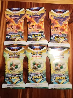 Lot of 6 - Pokemon TCG Sword & Shield Brilliant Stars Sleeved Booster Pack - Image 1