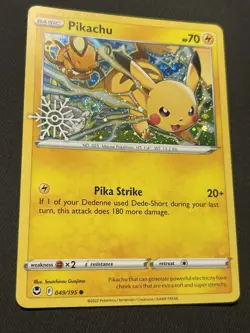 Pokemon- Pikachu Holiday Calendar Snowflake Stamp Promo 049/195 SWIRL NM - Image 1