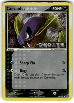 Pokemon TCG 2005 Carvanha 56/107 - Reverse Holo -EX Deoxys Stamp - Image 1