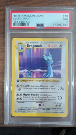 Pokemon Dragonair Base Set 018/102 1st Edition Shadowless PSA 7 - Image 1
