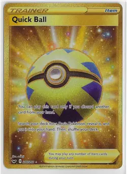 POKEMON TCG Sword & Shield Base Set NM Secret GOLD Rare HOLO #216/202 QUICK BALL - Image 1