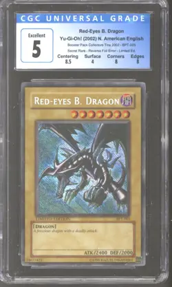 Yu-Gi-Oh 2002 Tin Reverse Foil Error Red-Eyes Black Dragon BPT-005 CGC 5 YuGiOh - Image 1
