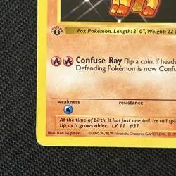 Vulpix 68/102 Base Set (Shadowless) Regular Card, Never Played 1st Edition NM - Image 2