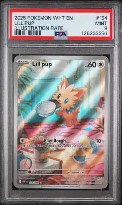 2025 POKEMON WHT EN-WHITE FLARE ILLUSTRATION RARE #154 LILLIPUP PSA 9 - Image 1