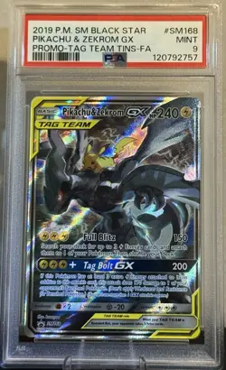 2019 Pokemon SM Black Star Pikachu & Zekrom Gx Promo Tag Tins SM168 PSA 9 - Image 1