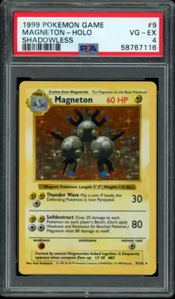 PSA 4 VG-EX Pokemon Magneton Base Set Shadowless Holo #9 1999 - Image 1