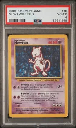 1999 Pokemon Base Set Mewtwo Holo #10 PSA 4 VG-EX - Image 1