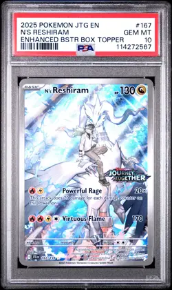 2025 Pokemon Journey Together N'S Reshiram Enhanced Bstr Box Topper PSA 10 #167 - Image 1