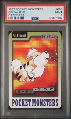 PSA 9 Growlithe No.058 Pocket Monsters Carddass Bandai 1997 Pokemon Japanese - Image 1
