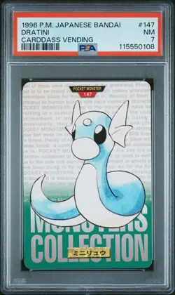Pokemon Japanese Dratini Bandai Carddass Vending 1996 Green No. 147 PSA 7 - Image 1