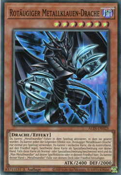 yugioh 1x Rotaugiger Metallklauen-Drache ALIN-DE025 Super Rare 1Auflage Deutsch - Image 1
