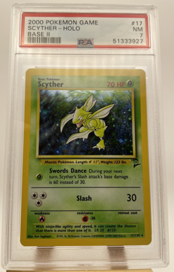 Scyther 17/130 Holo Rare - Base Set 2 (NM) WOTC Vintage Pokemon Card (PSA 7) - Image 1