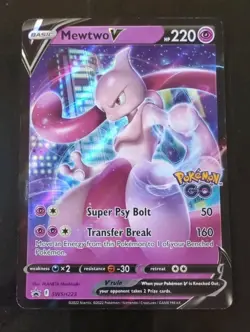 ⭐ Pokemon Go Mewtwo V NM SWSH223 Psychic Type Card Black Star Promo Rare 223 - Image 1