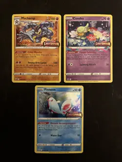 3 Pokemon Card Lot - Comfey/Finneon/Machamp - Stamped Promos - M/NM - Image 1