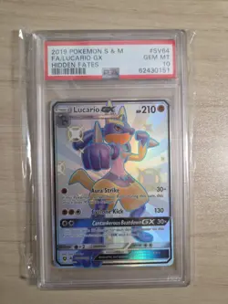 2019 POKEMON SUN & MOON HIDDEN FATES #SV64 FULL ART/LUCARIO GX PSA 10 - Image 1
