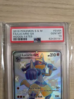 2019 POKEMON SUN & MOON HIDDEN FATES #SV64 FULL ART/LUCARIO GX PSA 10 - Image 2