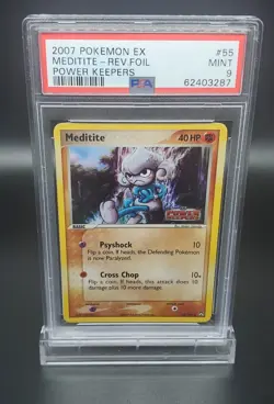 PSA 9 MINT Pokemon 2007 Ex Power Keepers Meditite Reverse Rev Foil Holo #55 - Image 1