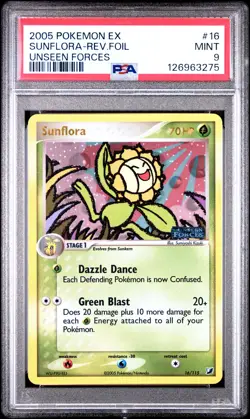 2005 POKEMON EX UNSEEN FORCES #16 SUNFLORA-REVERSE FOIL PSA 9 - Image 1