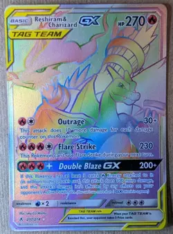 Reshiram & Charizard GX 217/214 Full Art Secret Rainbow Rare Pokemon Card MINTY - Image 1