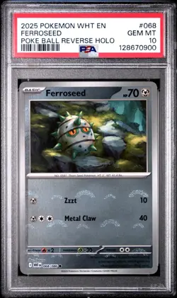 2025 POKEMON WHT EN-WHITE FLARE #068/086 FERROSEED POKE BALL PSA 10 - 128670900 - Image 1