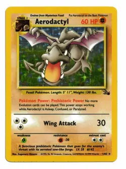 Pokemon Card: Aerodactyl HOLO 1/62 Fossil Set Vintage Rare! EX - Image 1