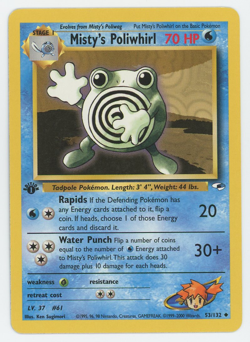 Misty's Poliwhirl 53/132 1st Edition Uncommon Gym Heroes Pokemon Card 2000 WOTC - Image 1