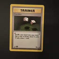 Pokemon 1st Edition Fossil Gambler Trainer Common (60/62) NEAR MINT - Image 1