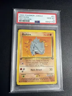 1st Edition Jungle Rhyhorn Pokemon Card 61/64 PSA 10 Gem Mint First Ed 1999 - Image 1
