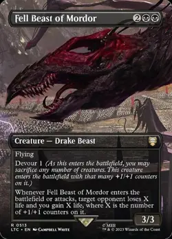4 x Fell Beast of Mordor - Foil - Borderless - Commander: The Lord of the Rings: - Image 1