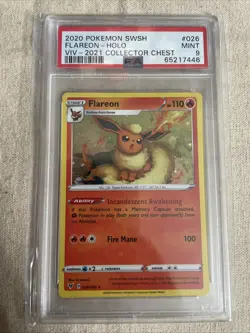 PSA 9 MINT - Flareon 026/185 (Vivid Voltage Collector Chest) Holo Pokemon - Image 1