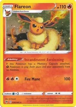 1x Flareon - 026/185 - Cosmos Holo NM-Mint Pokemon SWSH04 - Vivid Voltage - Image 1
