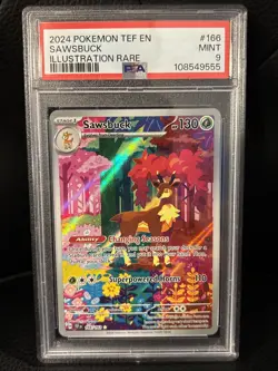 2024 POKEMON TEF EN-TEMPORAL FORCES ILLUSTRATION RARE #166 SAWSBUCK PSA 9 - Image 1