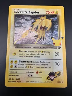 Pokemon Celebrations Rockets Zapdos Holo Card 15/132 Rare - Image 1