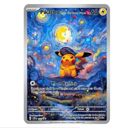 Pikachu Starry Night Van Gogh Beautiful Moon ACG Star Metal Pokemon Card - Image 1