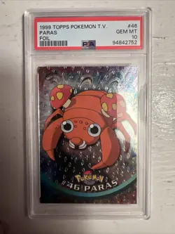 1999 Topps Pokemon TV #46 Paras Rainbow Foil PSA 10 Gem MT POP 6 - Image 1