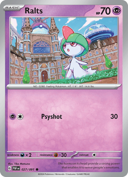 Pokemon TCG Ralts 027/091 REVERSE HOLO Common Paldean Fates NM/M - Image 1