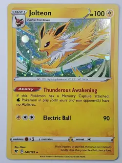 Jolteon 047/185 Cosmo Holo Rare SWSH04: Vivid Voltage NM English Pokemon - Image 1