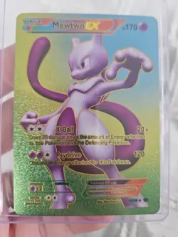 Mewtwo GX Rainbow Foil Fan Art Textured Collector Pokemon Card 098/099 - Image 1