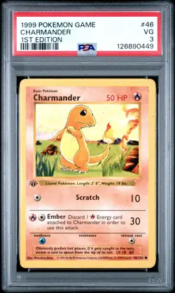 1999 POKEMON BASE SET 1ST EDITION #46 CHARMANDER PSA 3 - Image 1