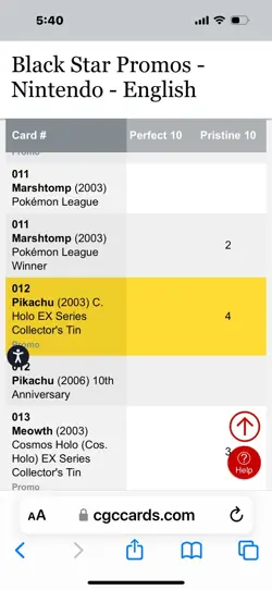 2003 Pokemon Pikachu - 012 (EX Series Collector's Tin) 012 CGC 10 Pristine Pop 4 - Image 2